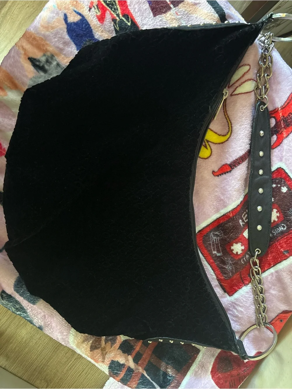 XOXO Black Hobo Bag with Stud Accents velvet feel - vintage Y2K